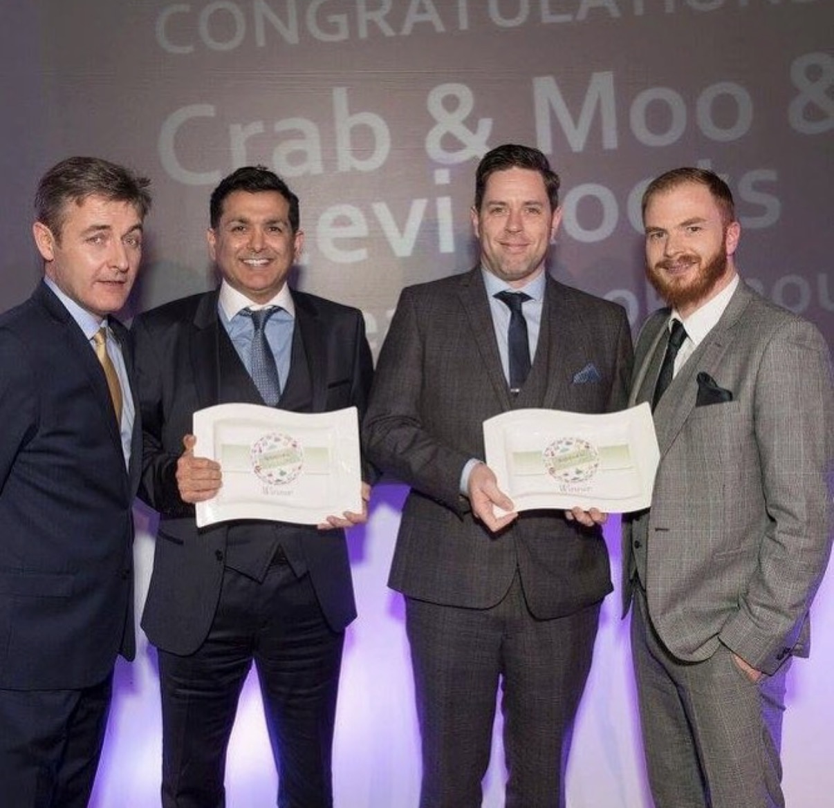 CopperTop Media collecting a social media award alongside Crab & Moo and Levi Roots